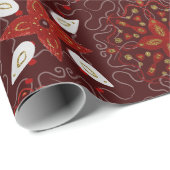 Bloemmotief van rood, wit op bordeauxrood cadeaupapier (Rol Hoek)