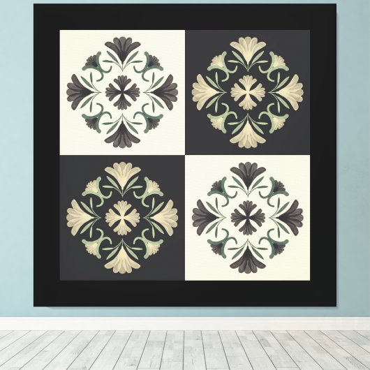 bloemmotief van tegel canvas afdruk (Insitu (Houten vloer))