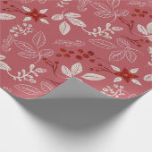 Bloemmotief van wit en rood op koraalroze cadeaupapier (Hoek)