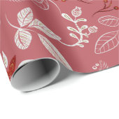 Bloemmotief van wit en rood op koraalroze cadeaupapier (Rol Hoek)