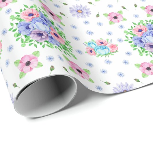  bloemmotief wit cadeaupapier (Rol Hoek)