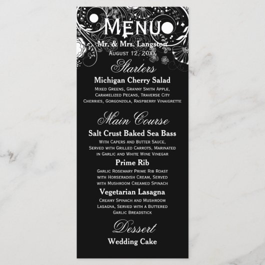 Bloemmotief Zwart/Wit - Ontvangsmenu Menu (Voorkant)