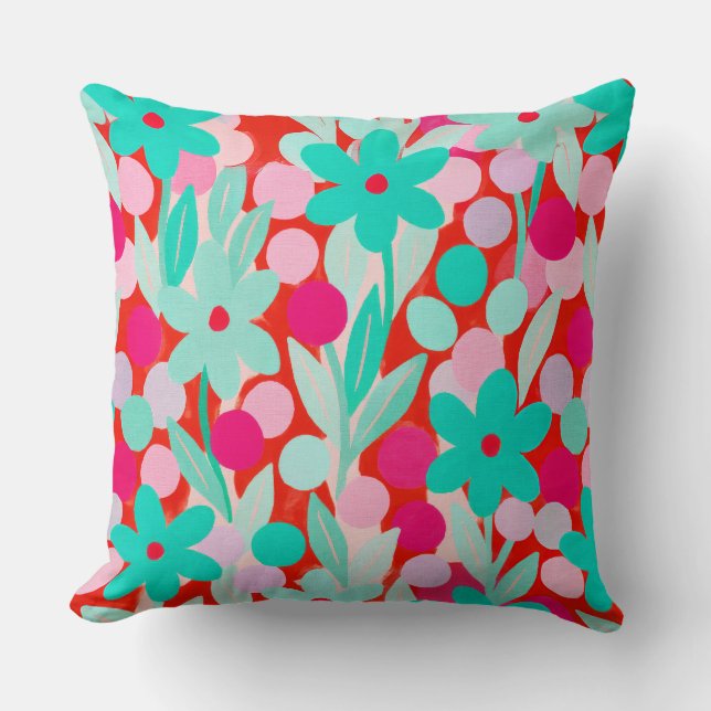 Bloemmotieven in rood patroon kussen (Voorkant)