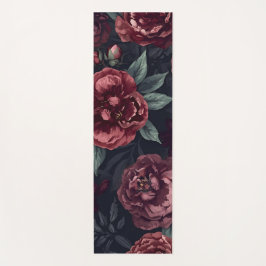 Bloemmotieven in waterverf donkerrood patroon yogamat