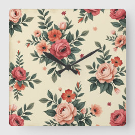  bloemmotieven met klassieke elegantie vierkante klok