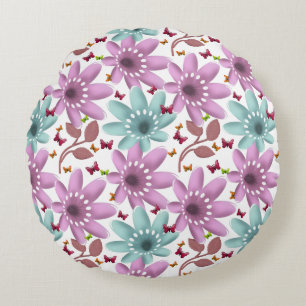 Bloemmotyl Naadloos Patroon Roze en Mint Rond Kussen