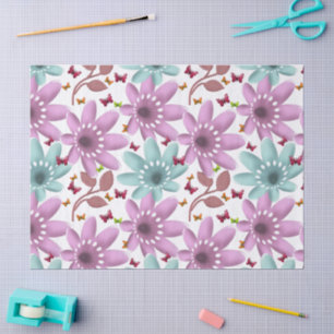 Bloemmotyl Naadloos Patroon   Roze en Mint  Tissuepapier