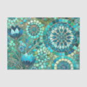 Bloemmozaïek Marine Blauw Groene Bloemen Decoupage Tissuepapier (Voorkant)