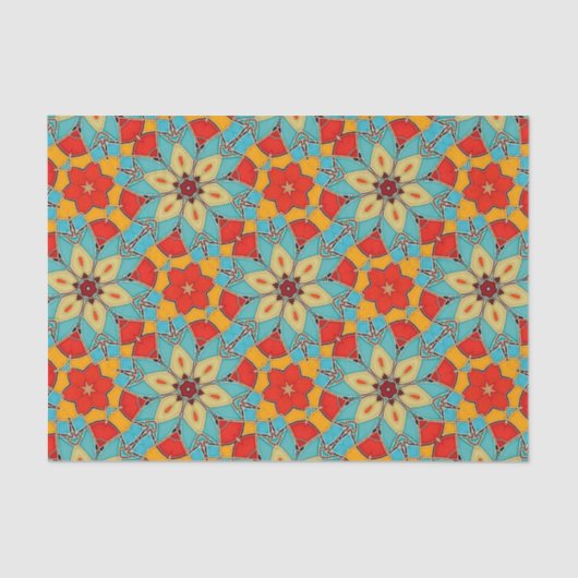 bloemmozaïekTegels - Blauwgroen, Oranje, rood Tissuepapier (Voorkant)