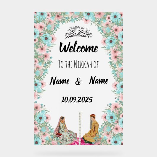 Bloemmunt acryl Nikkah teken Bord (Voorkant)