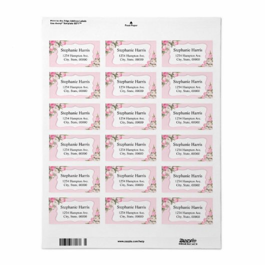Bloemnaam Adres Sticker Roze Rozen (Full Sheet)
