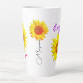 Bloemnaam en -monogram | Gepersonaliseerde zonnebl Latte Mok (Voorkant)