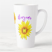 Bloemnaam en -monogram | Gepersonaliseerde zonnebl Latte Mok (Rechts)