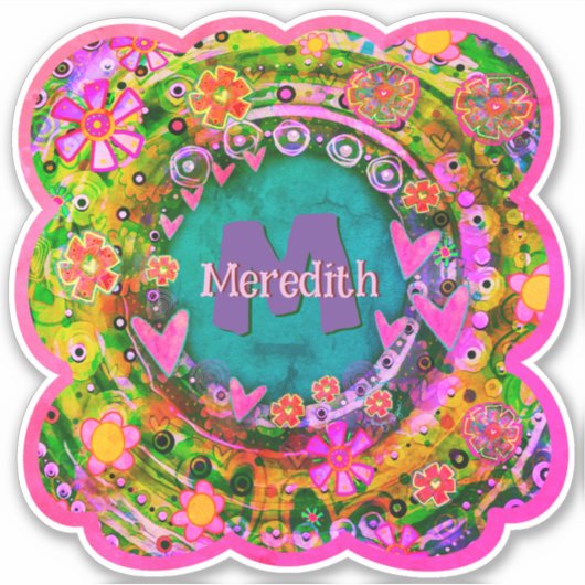 Bloemnaam & Initiaal Inspirivity FunPersonalized Sticker (Voorkant)