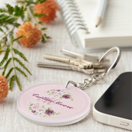 Bloemnaam & Initiaal Monogram Acryl Sleutelhanger