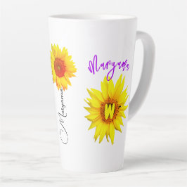 Bloemnaam & Monogram | Gepersonaliseerde Zonnebloe Latte Mok