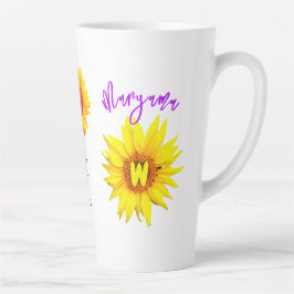 Bloemnaam & Monogram | Gepersonaliseerde Zonnebloe Latte Mok