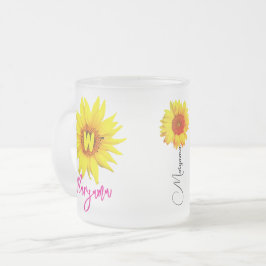Bloemnaam & Monogram | Gepersonaliseerde Zonnebloe Matglas Koffiemok