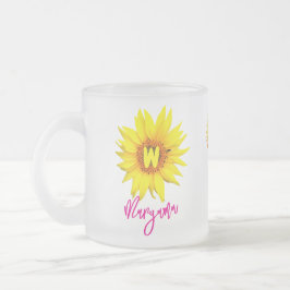 Bloemnaam & Monogram | Gepersonaliseerde Zonnebloe Matglas Koffiemok