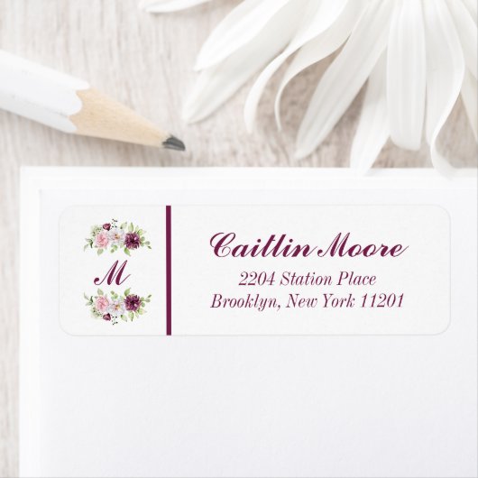Bloemnaam & Monogram Retouradreslabel Etiket (Insitu)