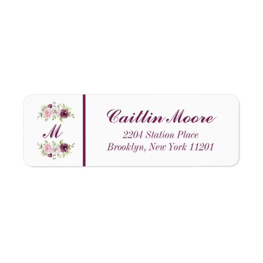 Bloemnaam & Monogram Retouradreslabel Etiket (Voorkant)