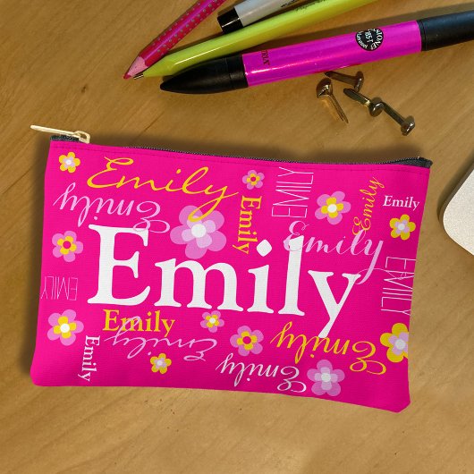 Bloemnaam patroon roze geel aangepaste potlood of etui