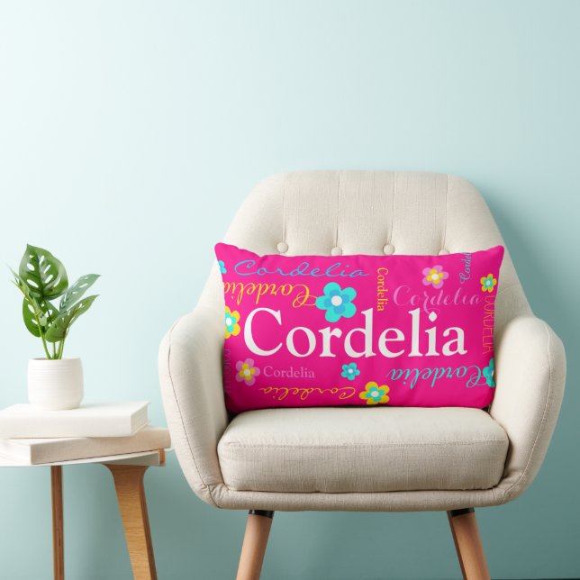 Bloemnaampatroon roze aqua Cordelia Kussen (Stoel)