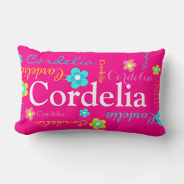 Bloemnaampatroon roze aqua Cordelia Kussen