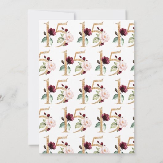 Bloemnummer 15 Bourgondië Goud Quinceañera Kaart (Achterkant)