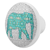 Bloemolifant mandala, turkooizen, grijs en wit keramische knop (Rechts)