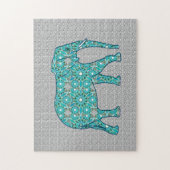 Bloemolifant mandala, turkooizen, grijs en wit legpuzzel (Verticaal)