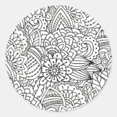Bloemontwerp Doodle Ronde Sticker (Voorkant)