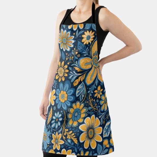  bloemontwerp Hippie Retro geel blauw Schort (Insitu)