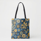 bloemontwerp Hippie Retro geel blauw Tote Bag (Voorkant)