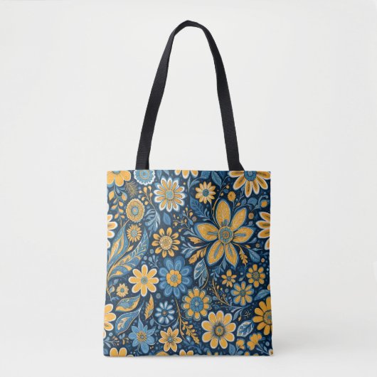 bloemontwerp Hippie Retro geel blauw Tote Bag (Voorkant)