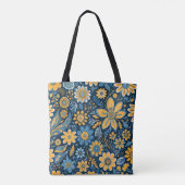  bloemontwerp Hippie Retro geel blauw Tote Bag (Achterkant)