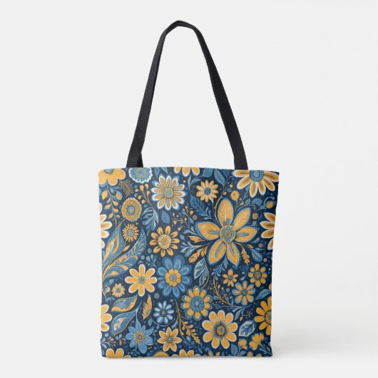  bloemontwerp Hippie Retro geel blauw Tote Bag (Achterkant)