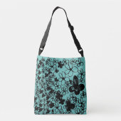 Bloemontwerp in blauw groen crossbody tas (Achterkant)