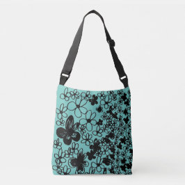 Bloemontwerp in blauw groen crossbody tas