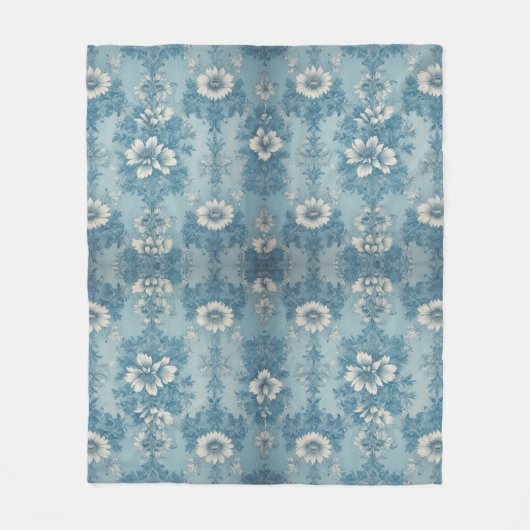 Bloemontwerp in blauwe tint fleece deken (Voorkant)