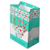 Bloemontwerp met Blauwgroen Medium Cadeauzakje (Achterkant Gekanteld)