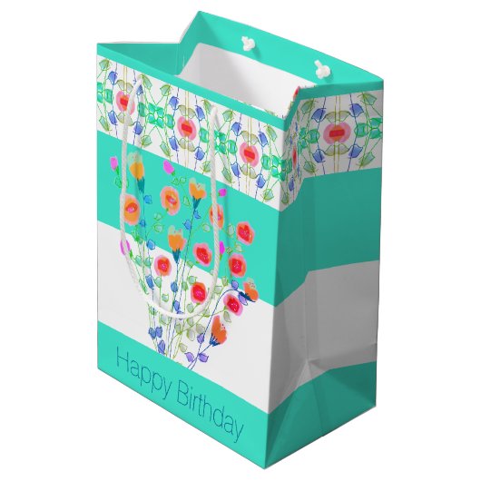 Bloemontwerp met Blauwgroen Medium Cadeauzakje (Achterkant Gekanteld)