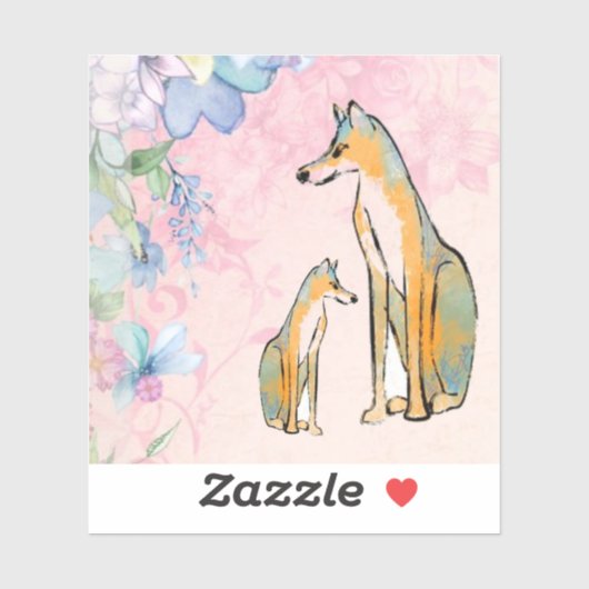 Bloemontwerp met honden vinyl sticker (Vel)