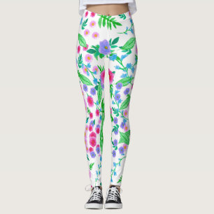 Bloemontwerp, vele rozen en groene bladeren leggings