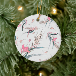Bloemornament met delicate roze bloemen  keramisch ornament