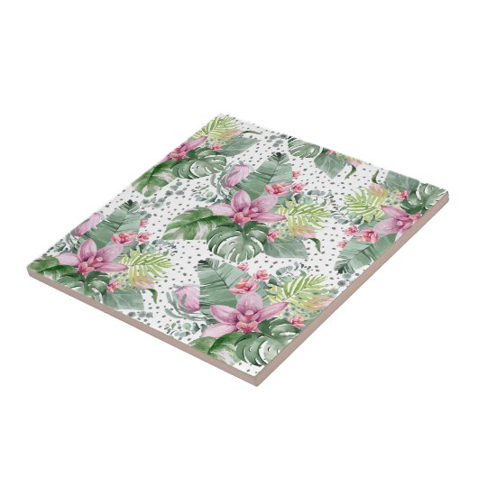 Bloempalm Waterverf Botanisch Tropisch Patroon Tegeltje (Zijkant)