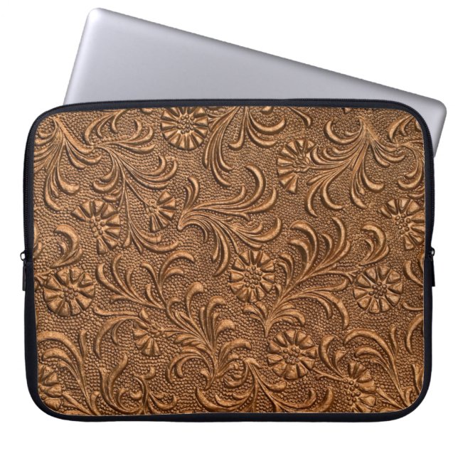 bloempaneel met reliëfdruk, koper laptop sleeve (Voorkant)