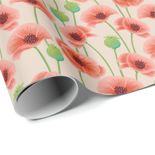 Bloempapaver in een veld inpakpapier (Rol Hoek)