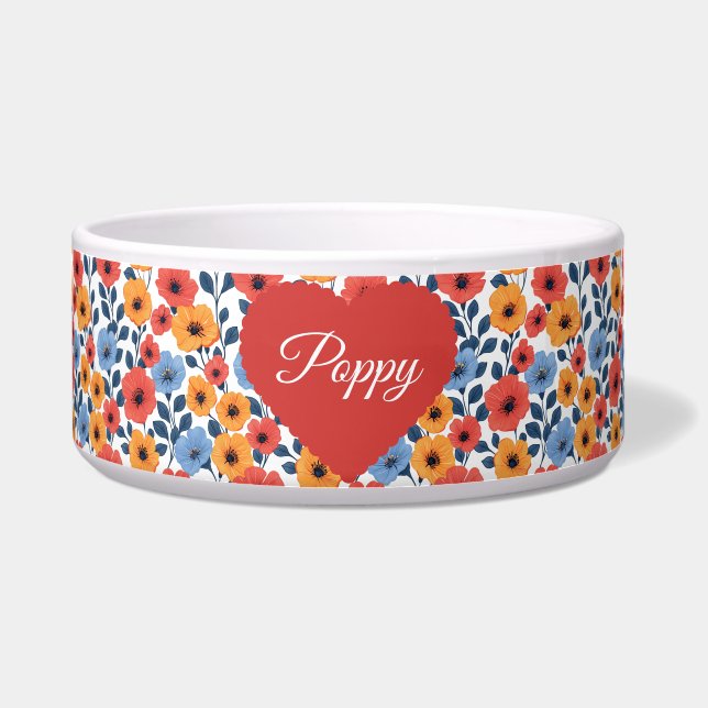 Bloempapaver rode Pet Bowl Voerbakje (Voorkant)