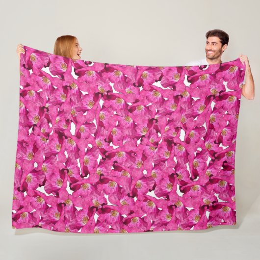 Bloempapavers roze patroon. fleece deken (In situ)